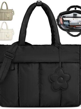 Laptop Tote Bag for Women 15.6 Inch Lightweight Puffer Work Tote Bag Quilted Tra